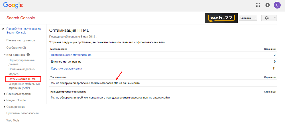 Показатели в SearchConsole: title Показатели в SearchConsole: title